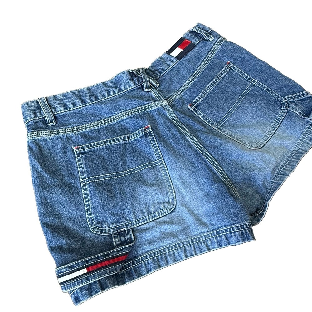 Vtg Y2K Tommy Hilfiger Girl Denim Embroidered Logo Blue Jean Shorts Womens Sz 10